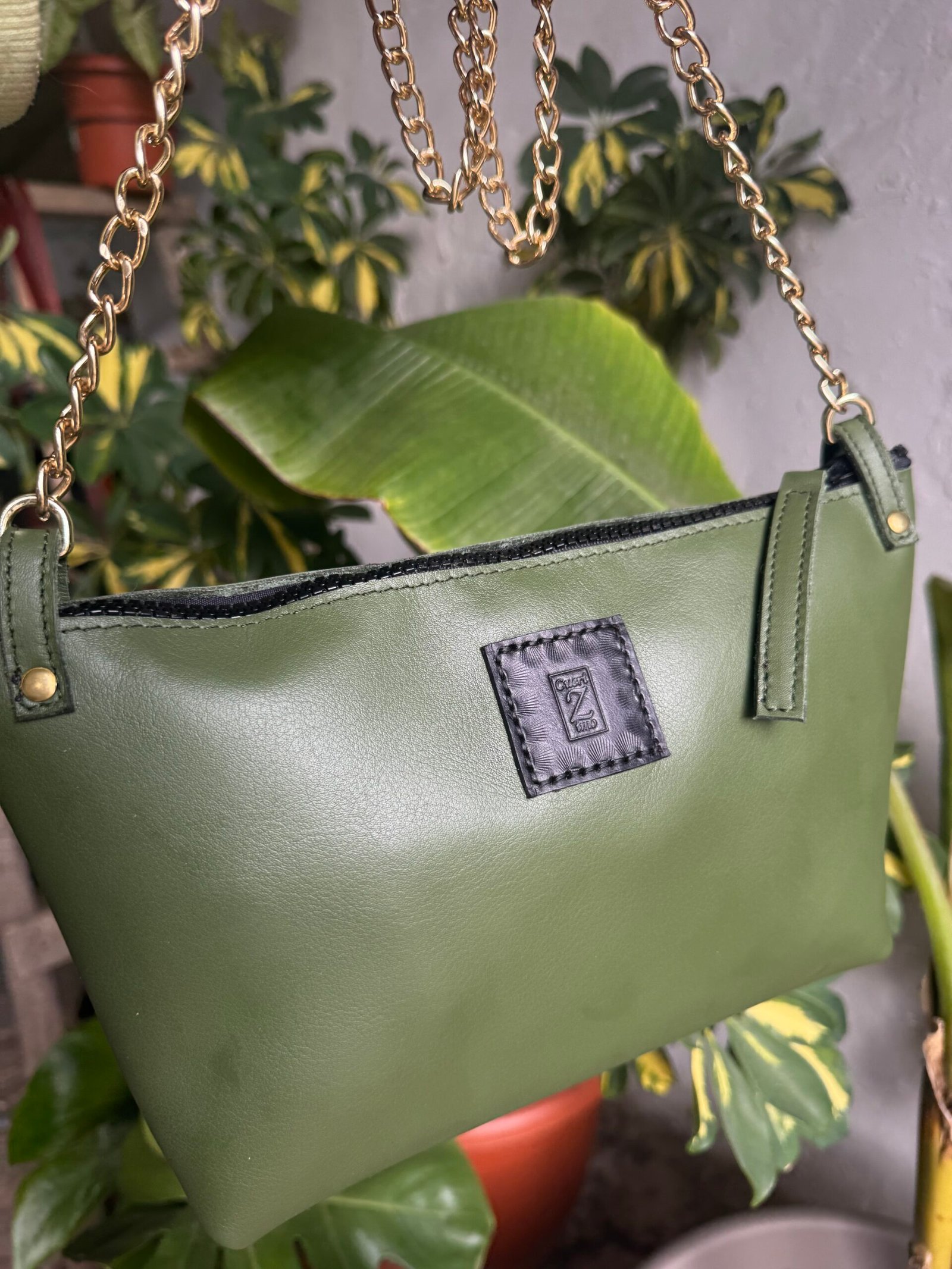 Bolso de cuero verde oliva - Imagen 2