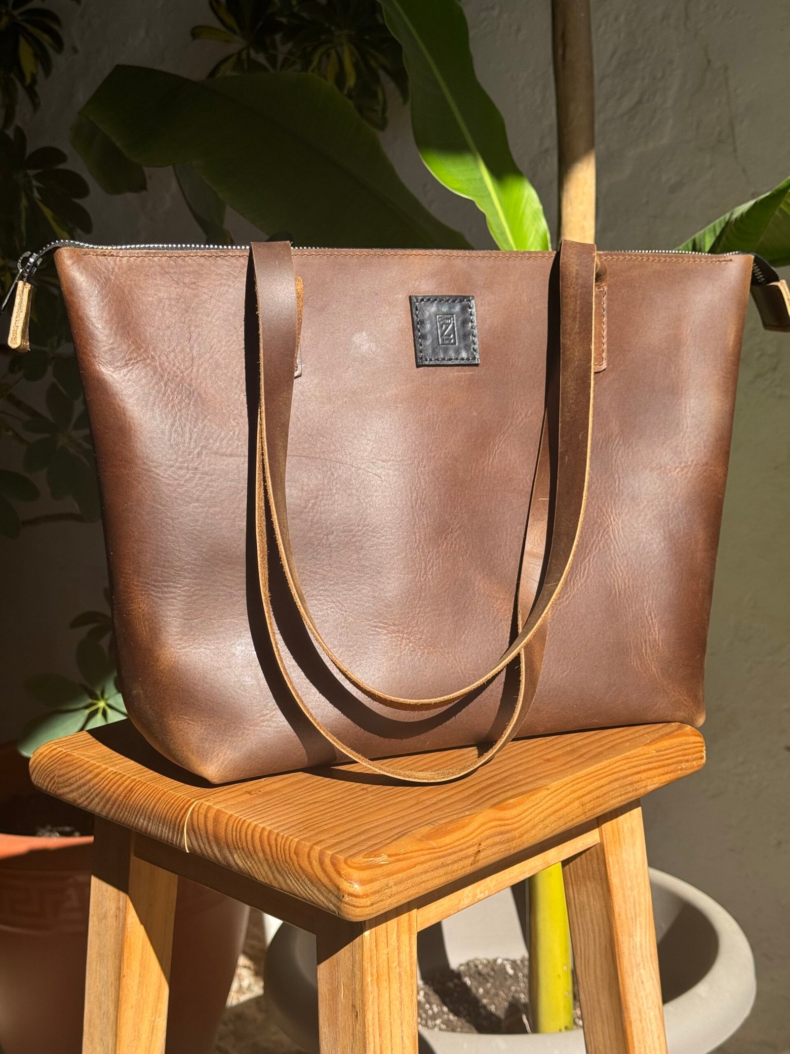 Bolso tote en ternera pull up